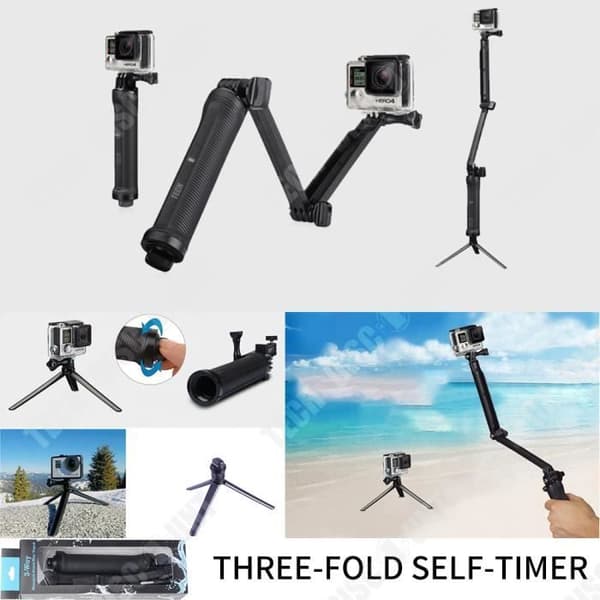 TD® Hero4/3+3-vägs actionkamerafäste Trevägs justerbar arm Multifunktionell