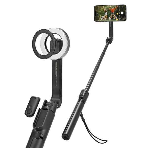 Spigen - Selfie Stick (S580W) - Kompatibel med MagSafe, med stativ, Stabil, Bluetooth, för iOS och Android - Svart