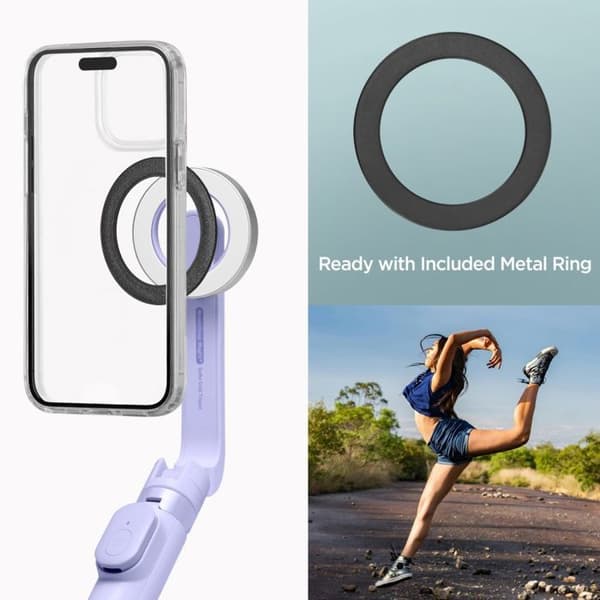 Spigen - Selfie Stick (S571W) - MagSafe-kompatibel, med stativ, stabil, Bluetooth, för iOS och Android - Lavendel