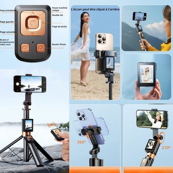 INN Perche för selfie med magnetisk, 170 cm justering av 360-graders vinkel, selfie projektor med fjärrkontroll, förstärka de fyra benen