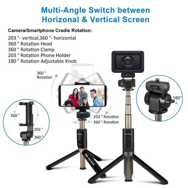 Selfiestång TD® 12x5x3,5cm telefon kamera smartphone selfiestång bluetooth stativ bärbar selfiestång