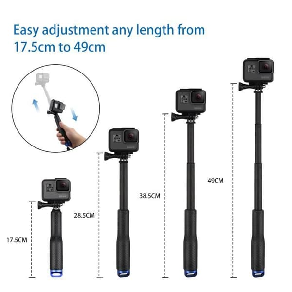 AFAITH Selfie Stick för GoPro-kamera, 19-polig justerbar Monopod-förlängningsstång för GoPro Hero13/12/11/10/9/8/7 Svart