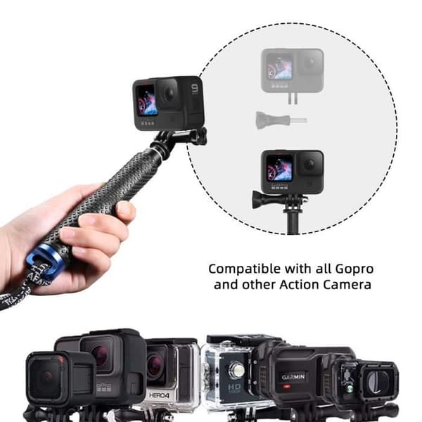 AFAITH Selfie Stick för GoPro-kamera, 19-polig justerbar Monopod-förlängningsstång för GoPro Hero13/12/11/10/9/8/7 Svart