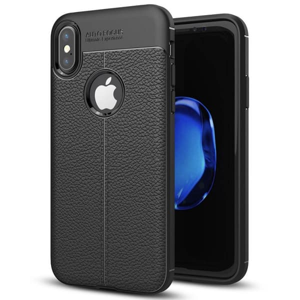 Läder mönstrat TPU skal Apple iPhone X / Xs : Färg - Svart