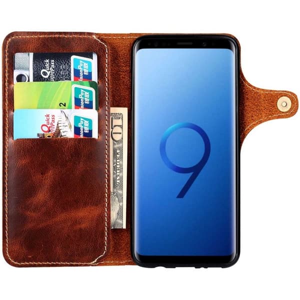 Lompakkokotelo 3-kortti aito nahka Samsung Galaxy S9 Plus (SM-G965F) : väri - ruskea