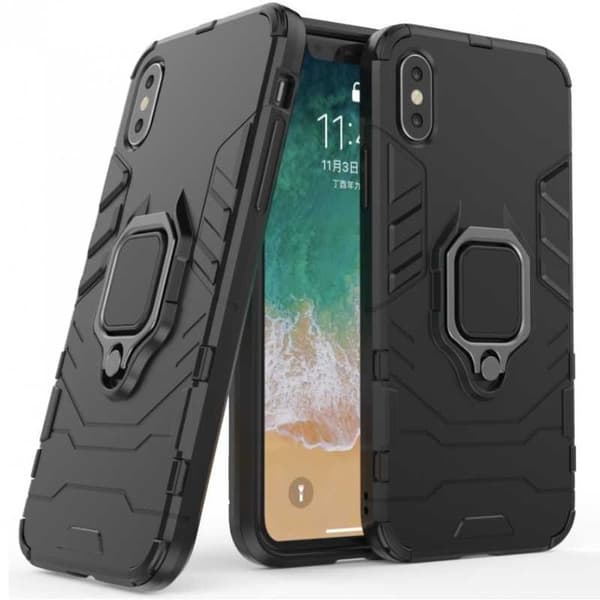 iPhone X Iskunkestävä suojus sormustelineellä ThinArmor Svart