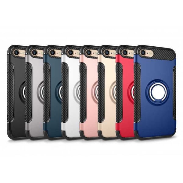 iPhone 7 Praktisk stødsikkert cover med ringholder V2 Svart