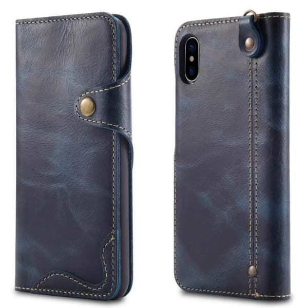Lommebokdeksel 3-kort ekte lær Apple iPhone XS Max (6.5") : Farge - Blå