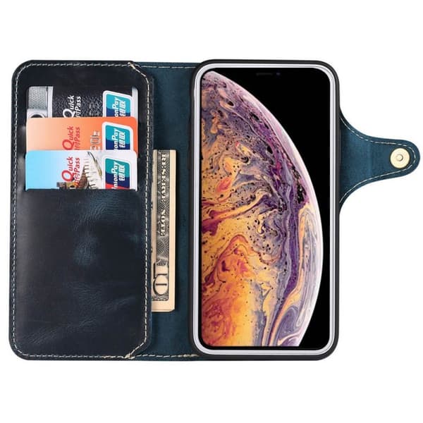 Lommebokdeksel 3-kort ekte lær Apple iPhone XS Max (6.5") : Farge - Blå
