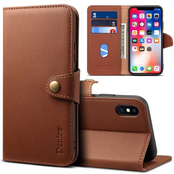 Denior lommebok lær 3-kort Apple iPhone XS Max (6.5") : Farge - brun