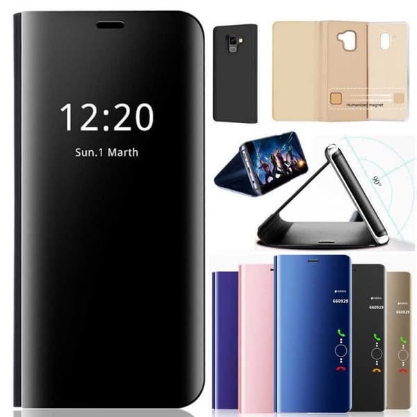 Samsung A7 2018 Smart Flip Case Clear View Standing V2 Rocket Svart