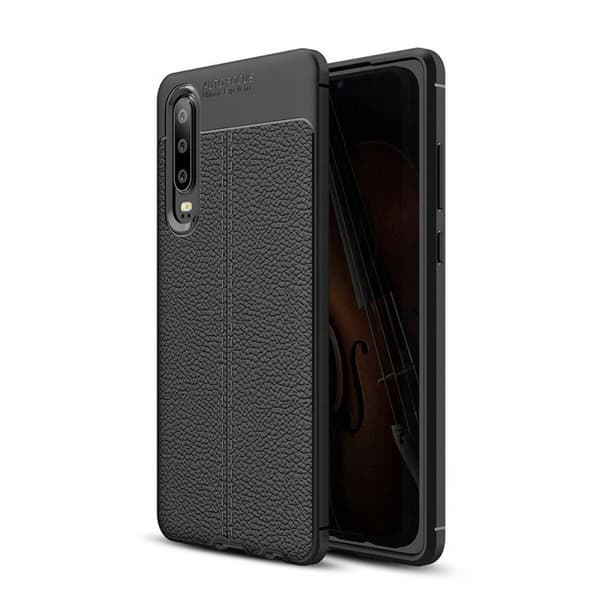 Lædermønstret silicone cover Huawei P30 Lite (MAR-LX1) : farve - sort