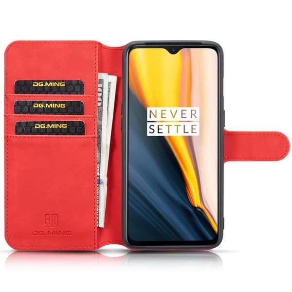 DG-Ming Wallet 3-kort til OnePlus 7 : farve - rød