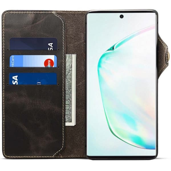 Mobilplånbok 3-kort äkta läder Samsung Galaxy Note 10 (SM-N970F) : Färg - Svart