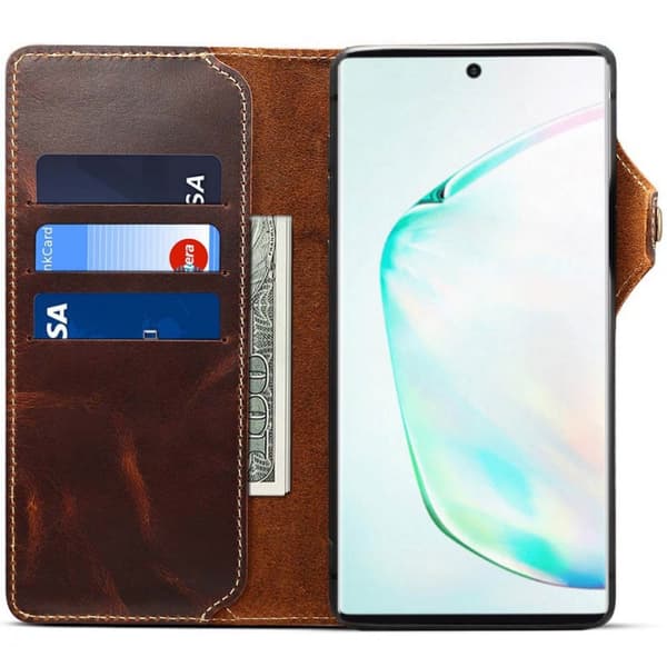 Lommebokdeksel 3-kort ekte lær Samsung Galaxy Note 10 (SM-N970F) : Farge - brun