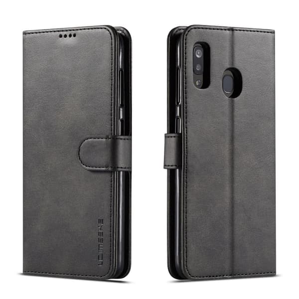 Samsung Galaxy A20E Kotelo Korttitasku Jalustatoiminnolla Musta