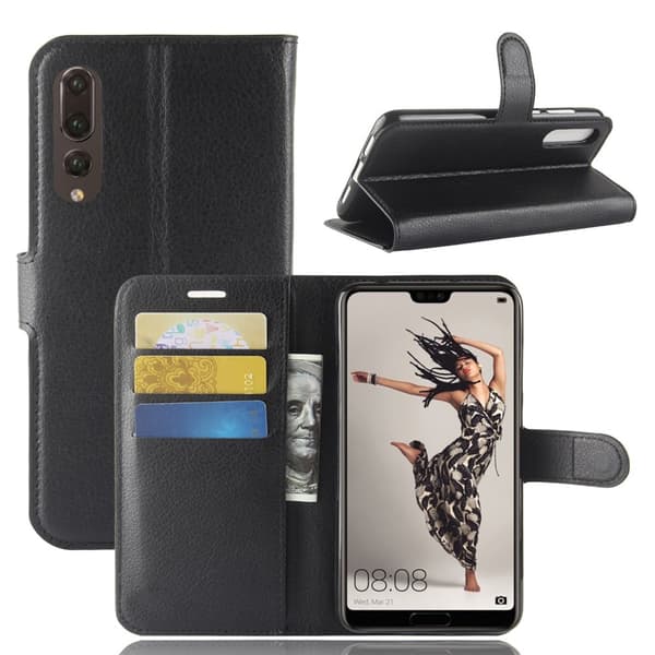 Huawei P20 Pro Plånboksetui PU-læder Litchi Sort