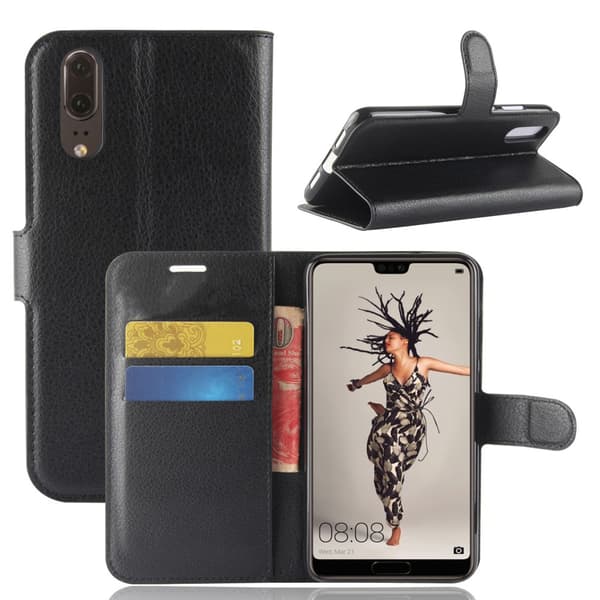 Huawei P20 Kotelo PU-nahka Litchi Musta