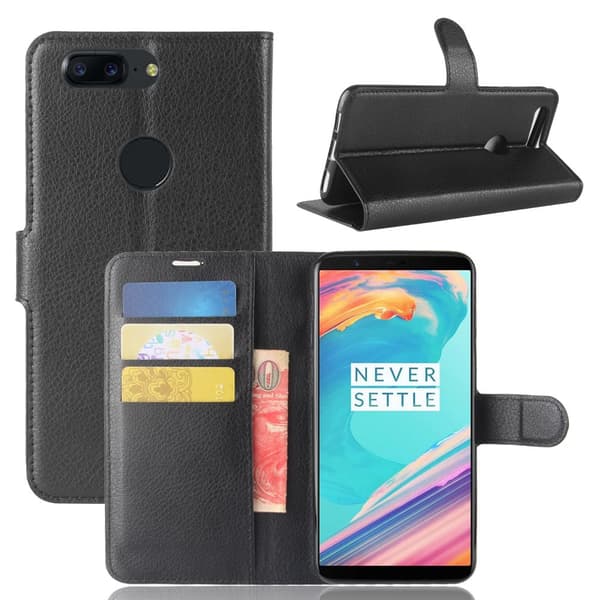 OnePlus 5T Kotelo PU-nahka Litchi Musta