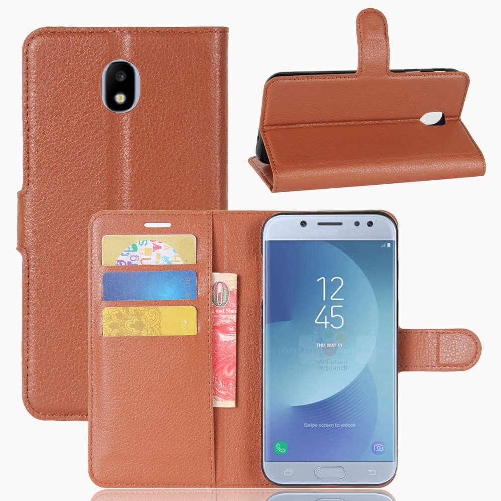 Samsung Galaxy J3 2017 Plånboksfodral Litchi PU-läder Brun