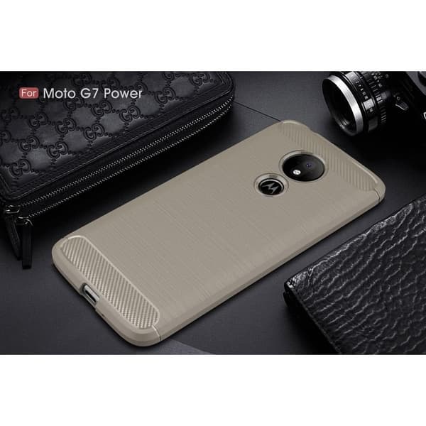 Motorola Moto G7 Power Cover Børstet Kulfibertekstur TPU Grå