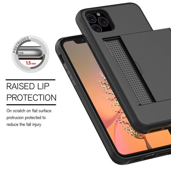 iPhone 11 Pro Max Slagfast skal med kort slot 4x Farve Wallet