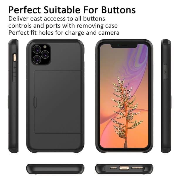 iPhone 11 Pro Max Slagfast skal med kort slot 4x Farve Wallet