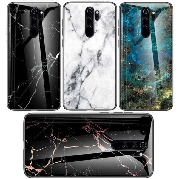 Redmi Note 8 Pro Marble Shell 9H Glasbagside Glasbagside V2 Svart/Guld