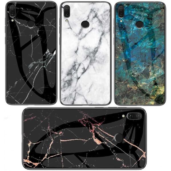 Xiaomi Redmi Note 7 Marble Shell 9H hærdet glas bagside glas bagside V2 Emerald Green