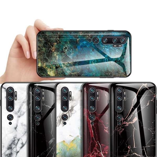 Xiaomi Mi Note 10/10 Pro Marble Shell 9H hærdet glas bagside glas bagside V2 Svart/Vit
