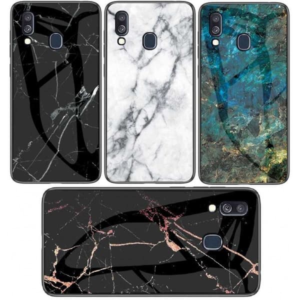 Samsung A40 Marmorskal 9H Härdat Glas Baksida Glassback V2