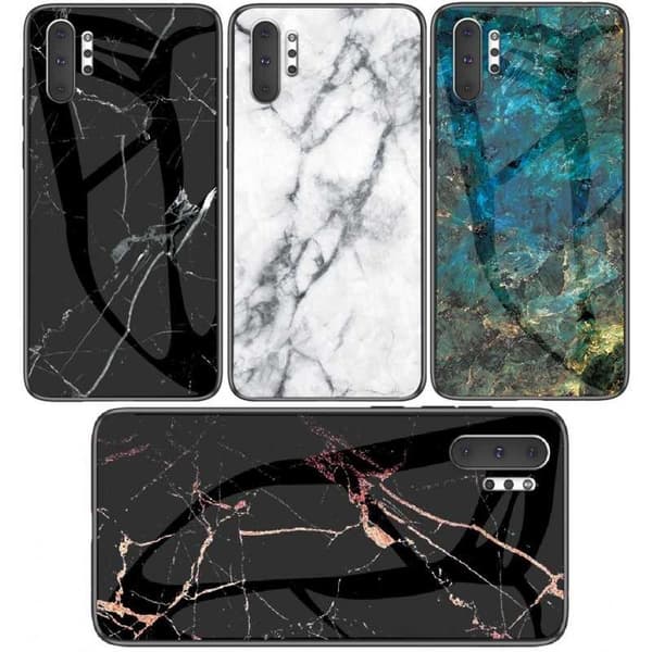 Samsung Note 10 Plus Marble Shell 9H hærdet glas bagside glas bagside V2 Svart/Guld