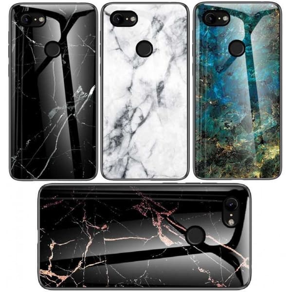 Google Pixel 3 Marmorskal 9H Härdat Glas Baksida Glassback V2