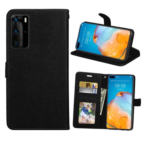 Mobil tegnebog 3-kort Huawei P40 Pro (ELS-AN00) : farve - sort