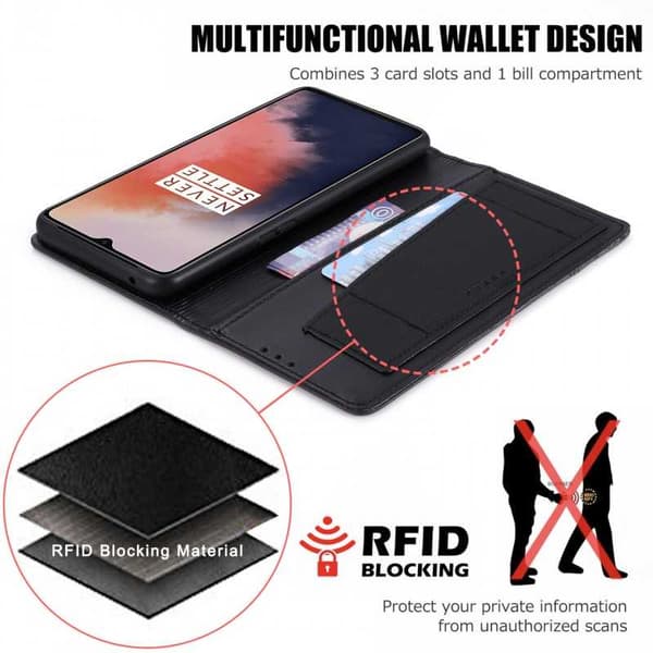 OnePlus 7T Elegant Fodral i PU-Läder med RFID Block