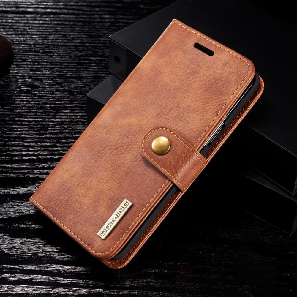 DG.MING Plånboksfodral 2-i-1 Split Leather för Samsung Galaxy S9 - Brun