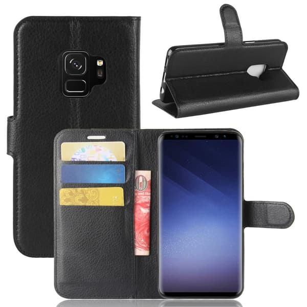 Litchi Läderfodral till Samsung Galaxy S9 - Svart