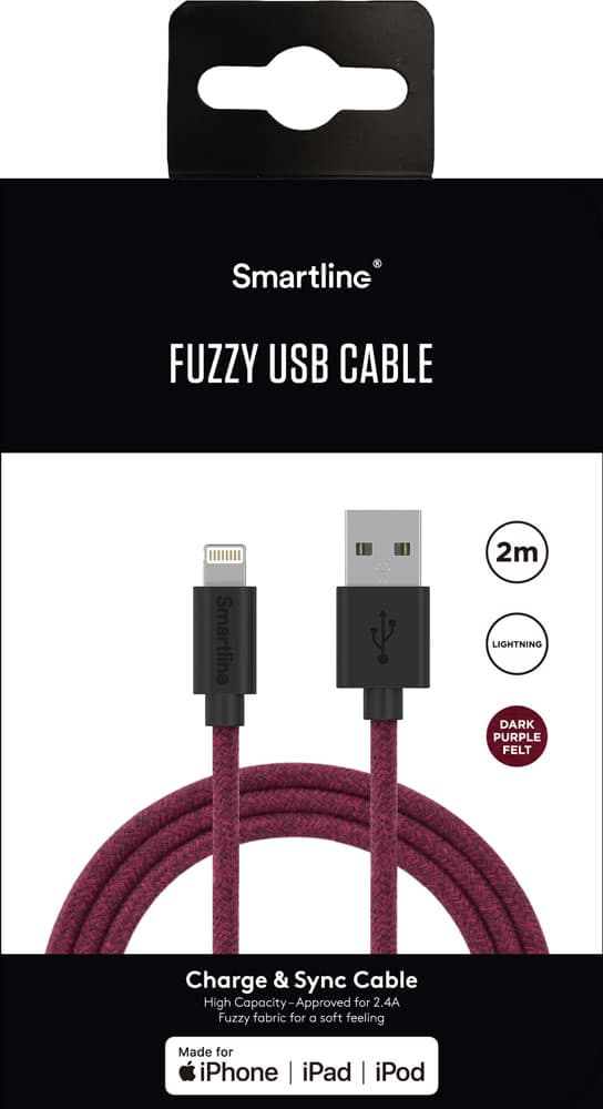 Smartline Lightning Kaapeli 2m Fuzzy Violetti