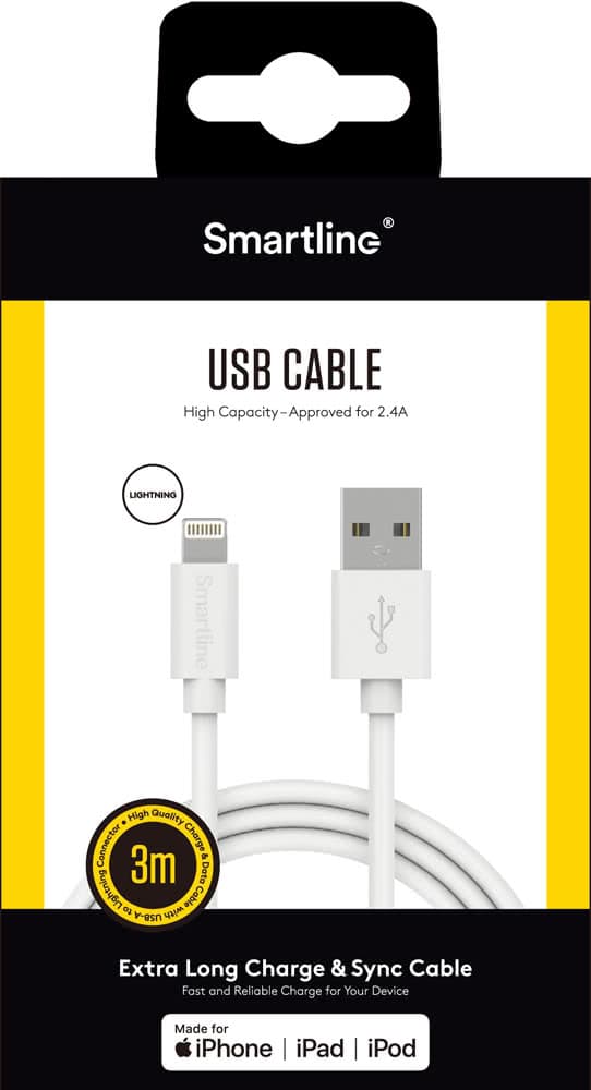 Smartline Lightning Kabel 3m Vit