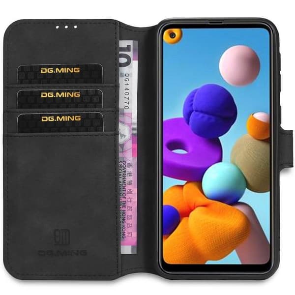 DG-Ming Lompakkokotelo 3-kortti Samsung Galaxy A21s (SM-A217F) : väri - musta