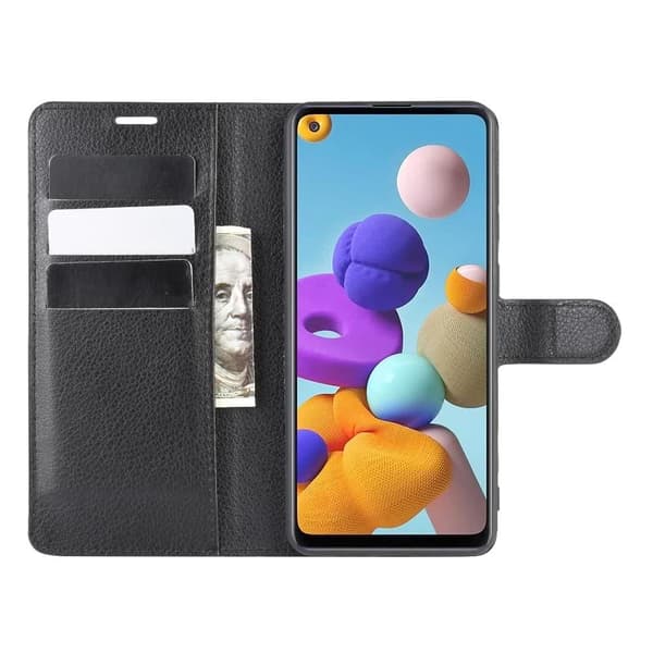 Samsung Galaxy A21s Kotelo Litchi Musta