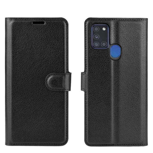 Samsung Galaxy A21s Kotelo Litchi Musta