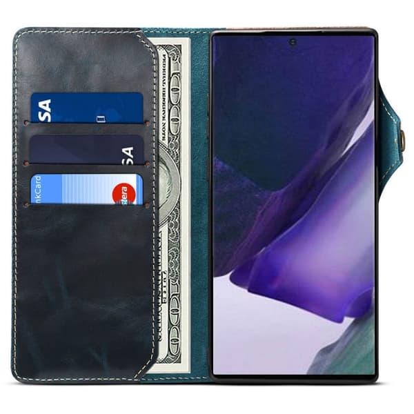 Lommebokdeksel 3-korts ekte lær Samsung Galaxy Note 20 : Farge - Blå