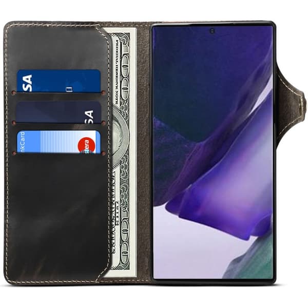 Lommebokdeksel 3-korts ekte lær Samsung Galaxy Note 20 : Farge - Svart