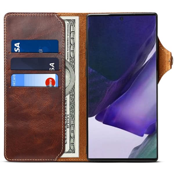 Lompakkokotelo 3-kortti aitoa nahkaa Samsung Galaxy Note 20 : väri - ruskea