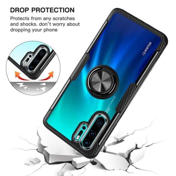 Huawei P30 Praktisk stødsikkert cover med ringholder V4