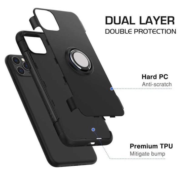 iPhone 11 Pro Max Käytännöllinen iskunkestävä suojus sormustelineellä V2