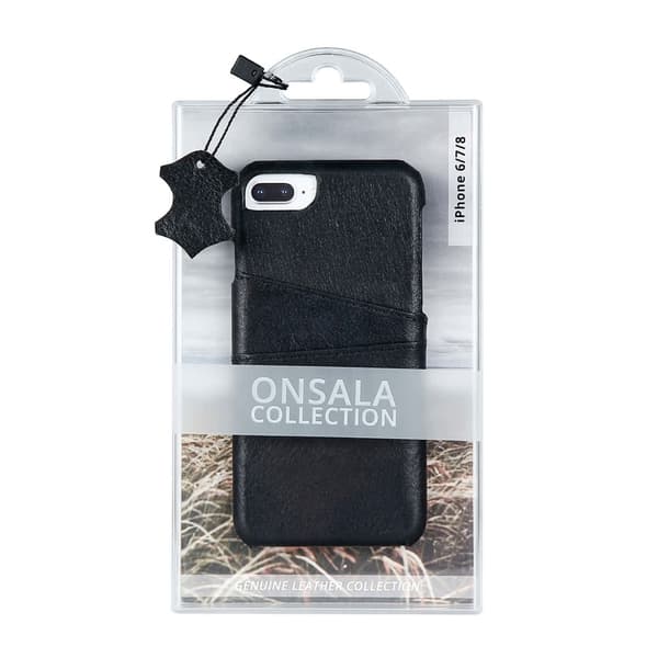 Onsala iPhone 6/6S/7/8/SE Suojakuori Aito Nahka Korttitasku Musta