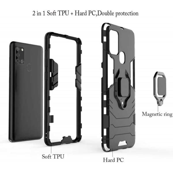 Samsung A21s stødsikkert cover med ringholder tyndarmeret