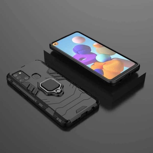 Samsung A21s stødsikkert cover med ringholder tyndarmeret